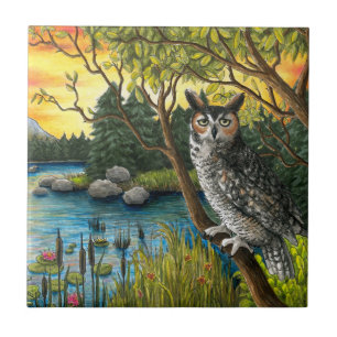 Azulejo Owl Bird 68 Green Nature