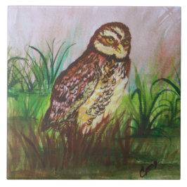 Azulejo Owl in nature watercolor art