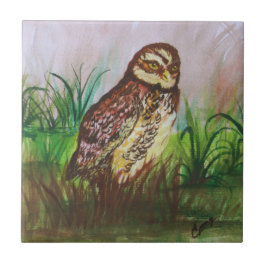 Azulejo Owl in nature watercolor art