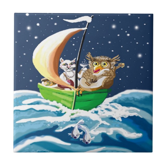 Azulejo Owl y el pussycat Edward Lear (Frente)