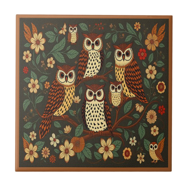 Azulejo Owls Forest Animals Earthy Tones Rustic Boho (Frente)