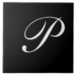 Azulejo P Monograma Blanco inicial en negro<br><div class="desc">Monograma clásico de letra blanca sobre fondo negro,  P.</div>
