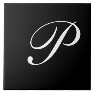 Azulejo P Monograma Blanco inicial en negro