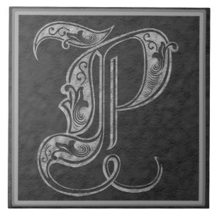 Azulejo P Monograma "Piedra gris real" Tile cerámico