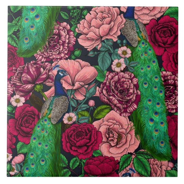 Azulejo Pacocas en el jardín rosa 2 (Frente)