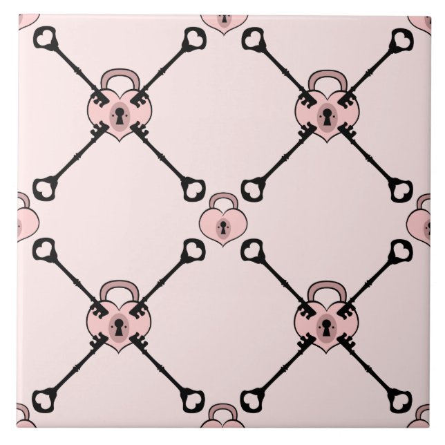 Azulejo Padlock rosa del corazón con llaves de mosaico de  (Frente)