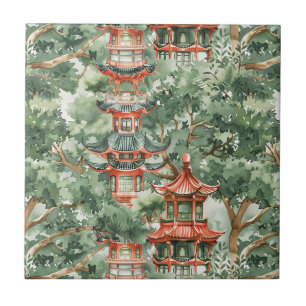 Azulejo Pagoda Chinoiserie Bosque Verde Salvia