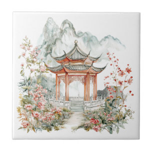 Azulejo Pagoda Chinoiserie Toile De Jouy 