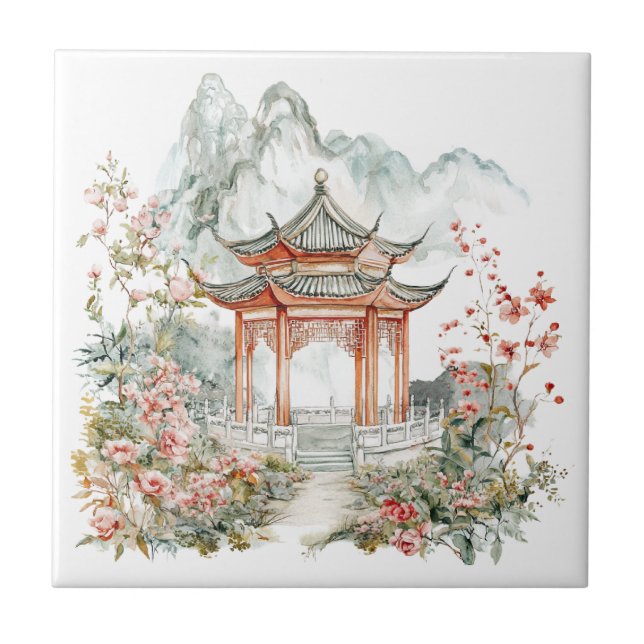 Azulejo Pagoda Chinoiserie Toile De Jouy  (Frente)