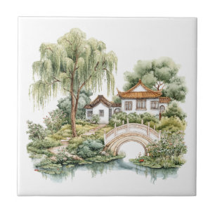 Azulejo Pagoda Chinoiserie Toile De Jouy 
