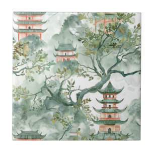 Azulejo Pagoda de Marfil Sabio Chinoisería Botánica