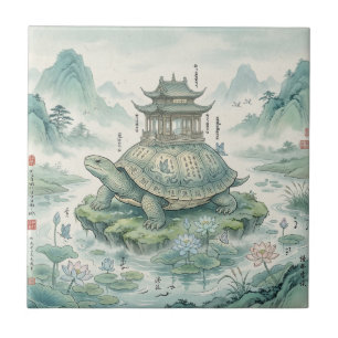 Azulejo Pagoda de Tortuga Majestuosa Arte con Tinta