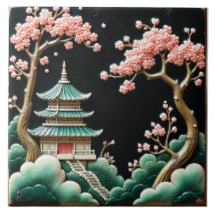Azulejo Pagoda en medio de la Sakura eterna