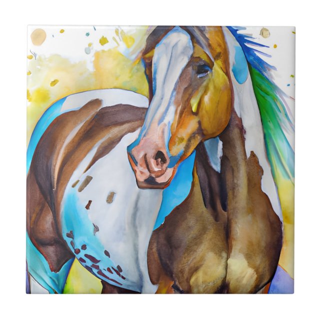 Azulejo Paint Horse Watercolor (Frente)