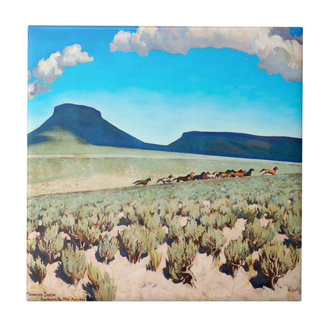 Azulejo "País de caballo salvaje" por Maynard Dixon (Frente)