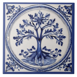 Azulejo País natural Rústico de árbol azul y blanco
