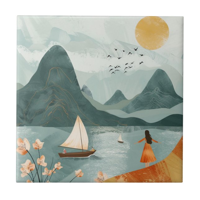 Azulejo Paisaje abstracto de Boho (11) (Frente)