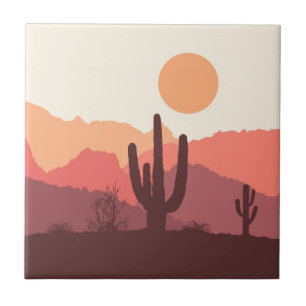 Azulejo Paisaje arbolado y naranja de México