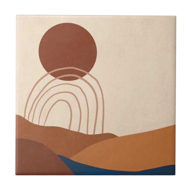 Azulejo Paisaje arcoiris del Boho Sun Rust Tan Blue Brown (Frente)