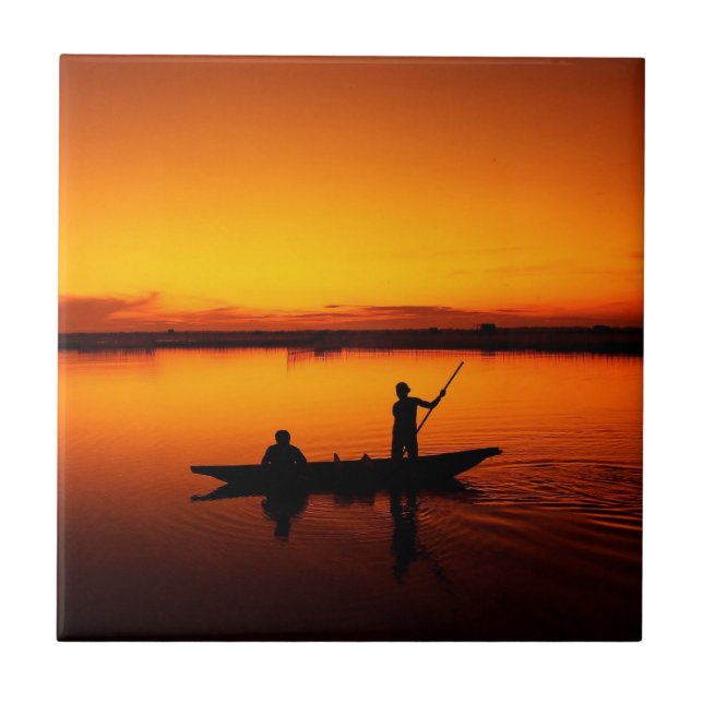 Azulejo Paisaje atardecer con un barco-68465 (Frente)