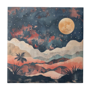 Azulejo Paisaje Celestial del Desierto Boho Índigo Cobre