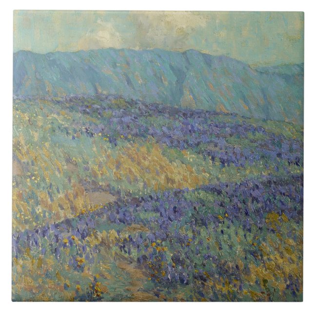 Azulejo Paisaje con flores azules (de Granville Redmond) (Frente)
