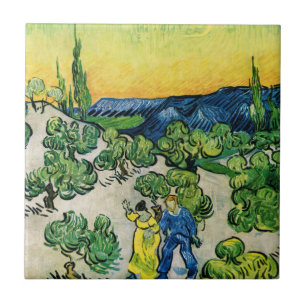 Azulejo Paisaje con pareja caminando de Vincent van Gogh