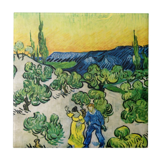 Azulejo Paisaje con Pareja caminando por Vincent van Gogh (Frente)
