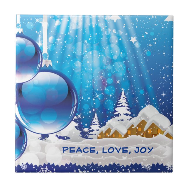 Azulejo Paisaje de invierno azul y bolas de Navidad person (Frente)