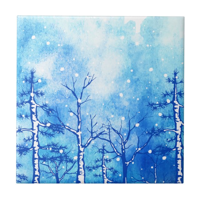 Azulejo Paisaje de invierno de color azul (Frente)