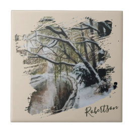 Azulejo Paisaje de invierno personalizado con acuarela en