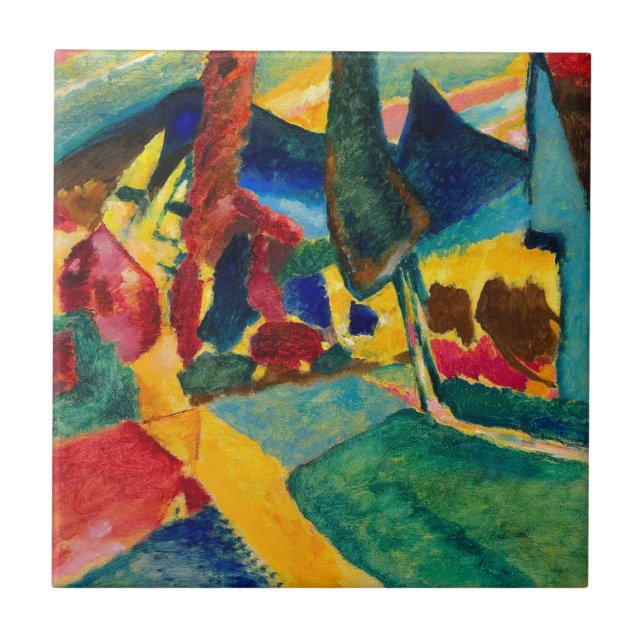 Azulejo Paisaje de Kandinsky con dos álamos (Frente)