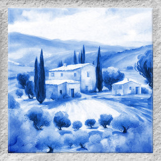 Azulejo Paisaje de la Toscana Acuarela Delft Blue Style Ti