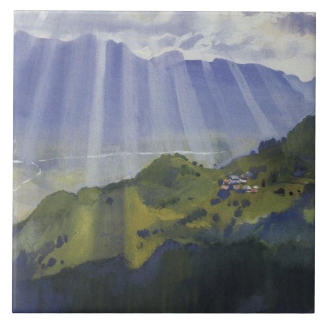 Azulejo Paisaje de montaña en Suiza (Serebriakova) (Frente)