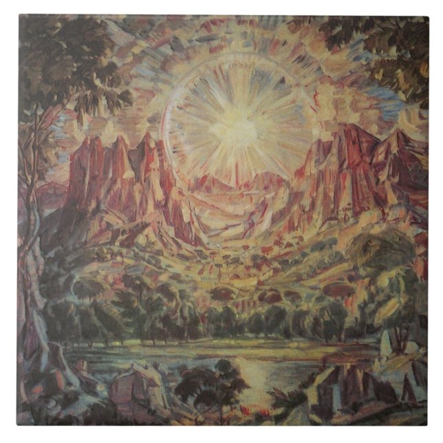 Azulejo Paisaje de montaña (por Konstantin Bogaevsky) (Frente)
