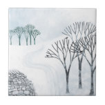 Azulejo Paisaje de nieve de invierno<br><div class="desc">Un paisaje de invierno nevado con árboles y una pared de piedra seca. ¡Brrr! Arte original de Nic Squirrell.</div>