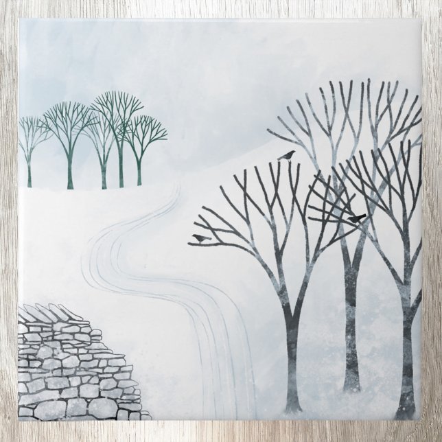 Azulejo Paisaje de nieve de invierno (Snowy landscape winter art ceramic tile)
