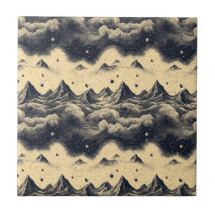 Azulejo Paisaje de nubes de montaña vintage (3)