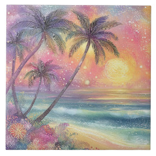 Azulejo Paisaje de playa soñador y tropical