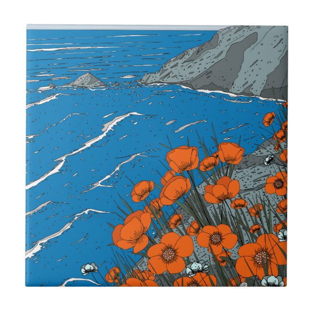 Azulejo Paisaje de pradera de flores silvestres (Frente)