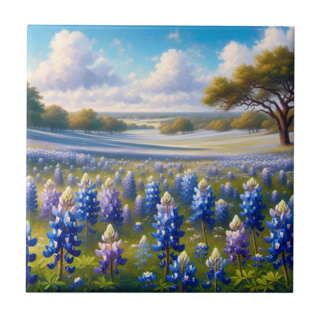 Azulejo Paisaje de pradera de Lupino Azul de Texas (Frente)
