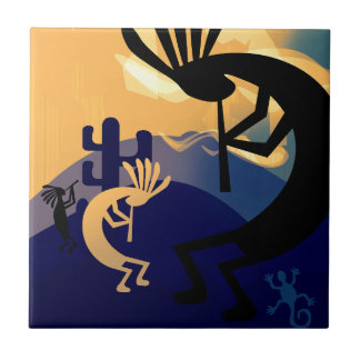 Azulejo Paisaje del desierto de Kokopelli Verde azulado 2