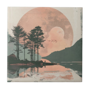 Azulejo Paisaje del lago del bosque de la montaña de la sa