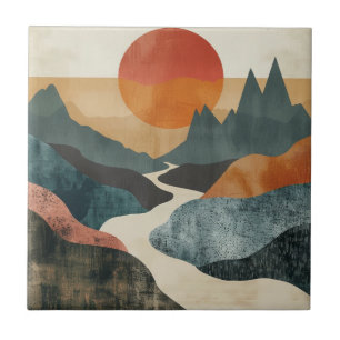Azulejo Paisaje del río al atardecer en la montaña de teal