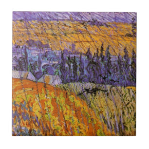 Azulejo Paisaje en Auvers en Lluvia, por Vincent van Gogh