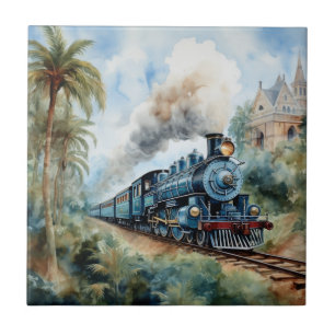 Azulejo Paisaje escénico de un tren victoriano
