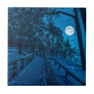 Azulejo Paisaje invernal con pinar cubierto de nieve