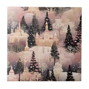 Azulejo Paisaje invernal rosa caprichoso (2)
