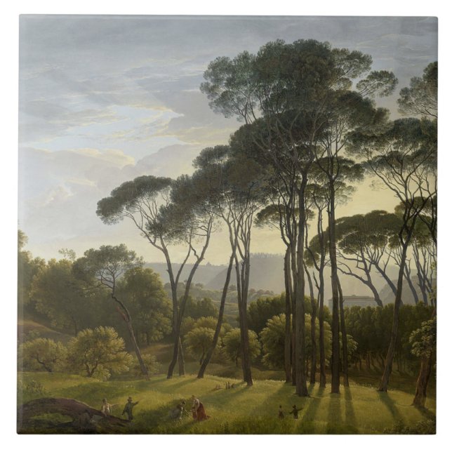 Azulejo Paisaje italiano con pinos paraguas (Voogd) (Frente)