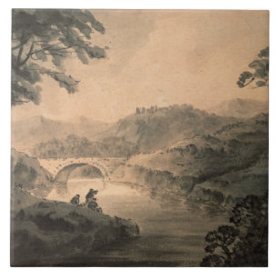 Azulejo Paisaje (lavado de la pluma y de la tinta)